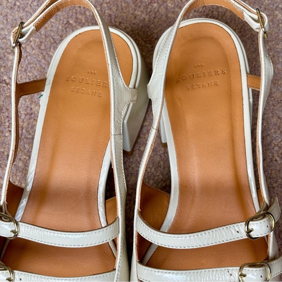 Sezane Paula Babies Mid Block Heel Slingback Sandals White Lacquer NIB Size 8 - Picture 12 of 15